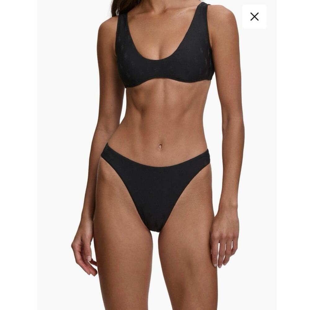 NWOT Polo Ralph Lauren Bikini Deep Scoop Top & High Leg Scoop Bottoms Black SZ L